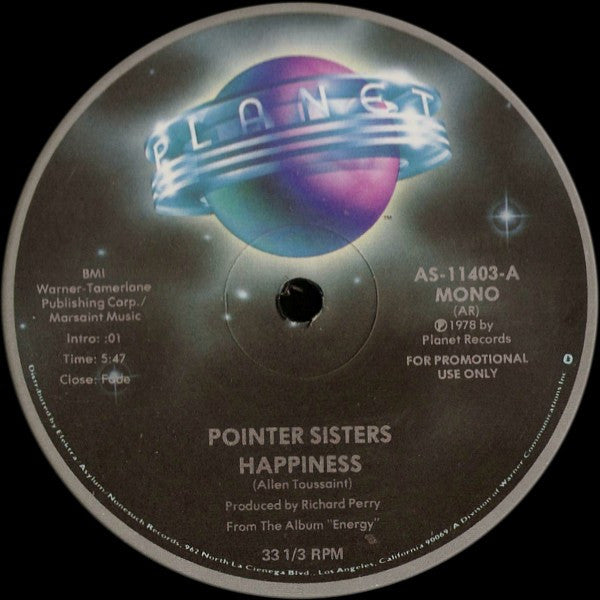 Pointer Sisters : Happiness (12", Mono, Promo)