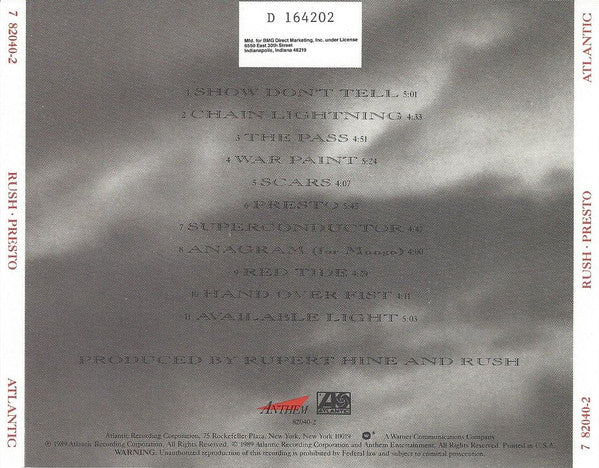 Rush : Presto (CD, Album, Club)