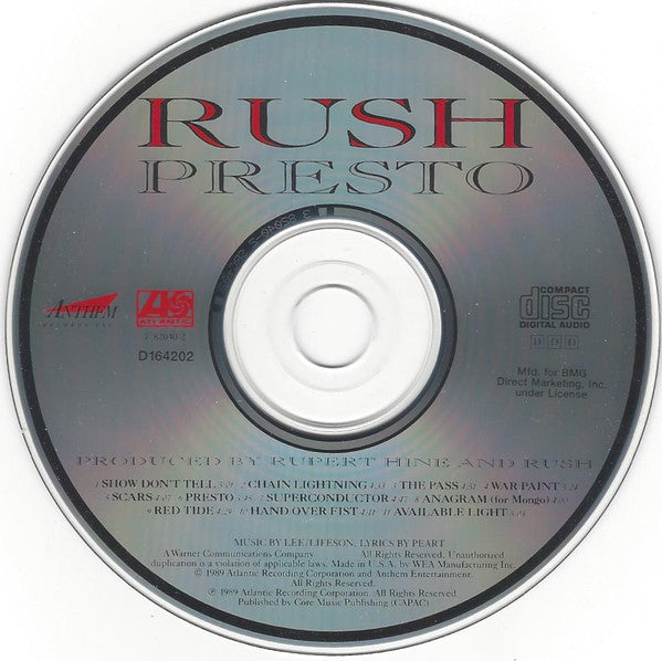 Rush : Presto (CD, Album, Club)