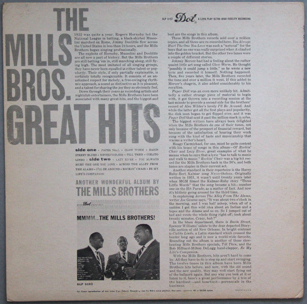The Mills Brothers : The Mills Bros. Great Hits (LP, Album, Mono, Ind)