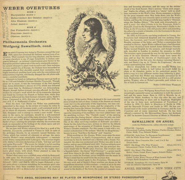 Carl Maria von Weber / Philharmonia Orchestra , Conducted By Wolfgang Sawallisch : Weber Overtures (LP, Album, Mono)
