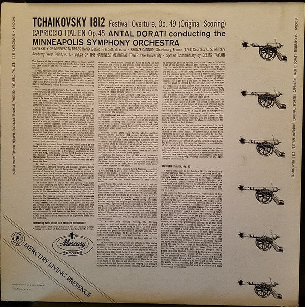 Pyotr Ilyich Tchaikovsky - Antal Dorati, Minneapolis Symphony Orchestra, University Of Minnesota Brass Band, Deems Taylor : 1812 Festival Overture, Op. 49 (Original Scoring) / Capriccio Italien (LP, Mono)