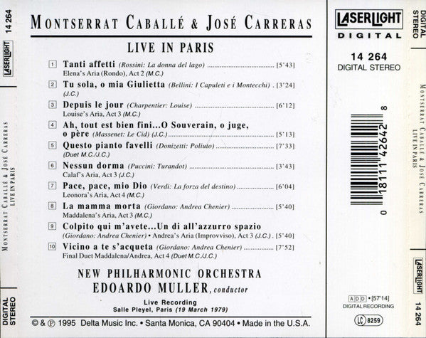 Montserrat Caballé & José Carreras : Live In Paris (CD, Album)