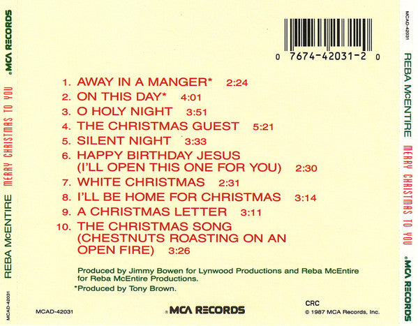 Reba McEntire : Merry Christmas To You (CD, Album, Club)