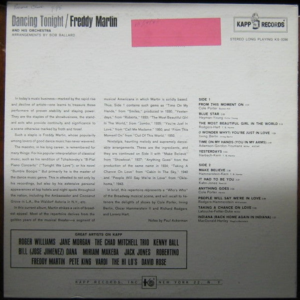 Freddy Martin And His Orchestra : Dancing Tonight (LP)