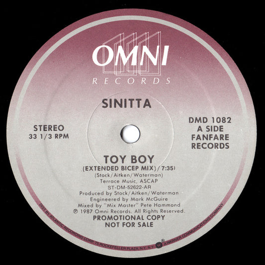 Sinitta : Toy Boy (12", Single, Promo)