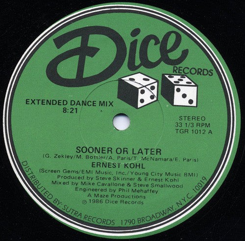 Ernest Kohl : Sooner Or Later (Extended Dance Mix) (12")