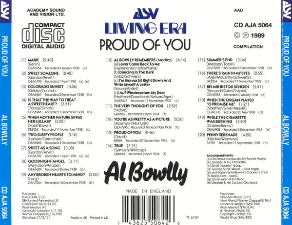 Al Bowlly : Proud Of You (CD, Comp, Mono)