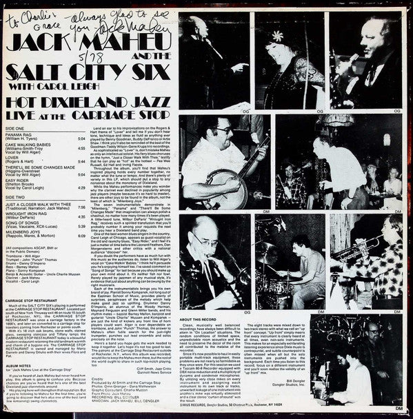 Jack Maheu And The Salt City Six : LIVE at the Carriage Stop (LP, Album)