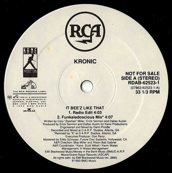 Kronic (2) : It Bee'z Like That (12", Promo)