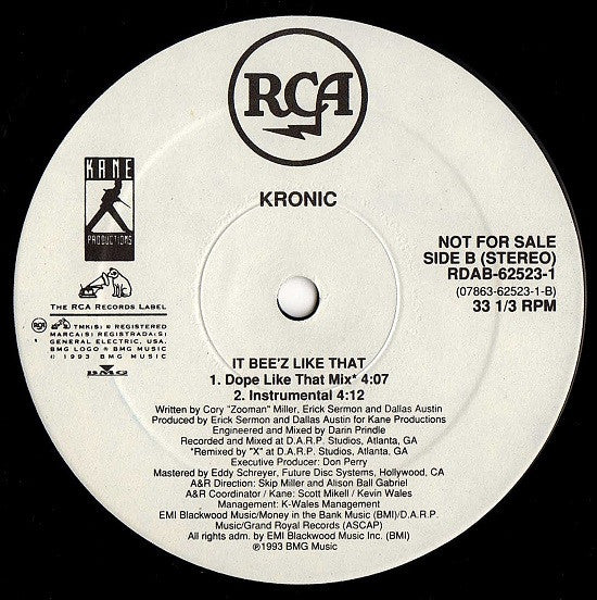 Kronic (2) : It Bee'z Like That (12", Promo)