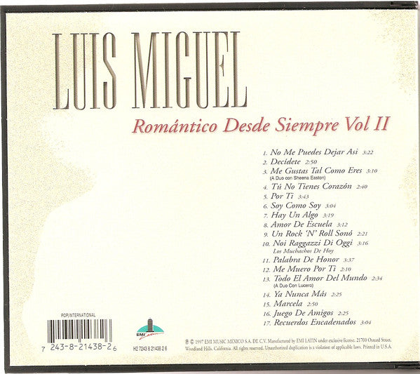 Luis Miguel : Romántico Desde Siempre Vol. II (CD, Album, Comp)