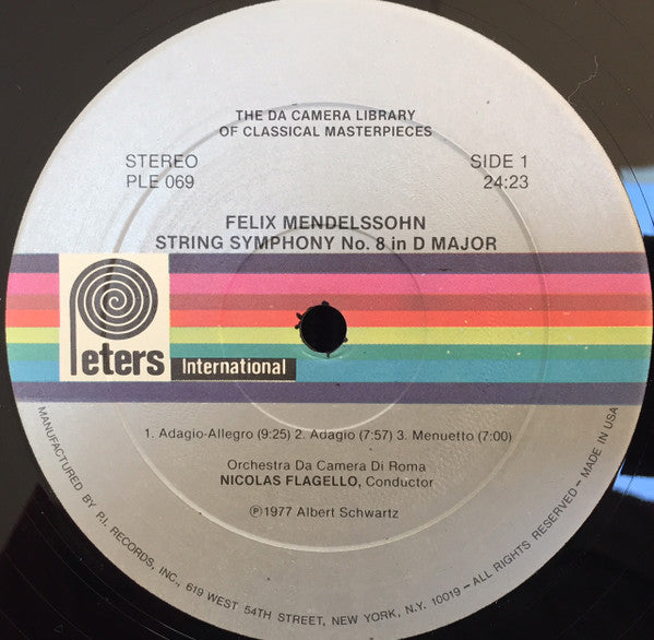 Felix Mendelssohn-Bartholdy / Wolfgang Amadeus Mozart – Nicolas Flagello, Orchestra Da Camera Di Roma : String Symphony No. 8 In D Major / Six Country Dances, K. 462 (LP)