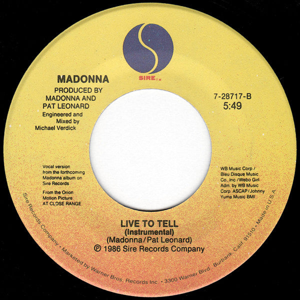 Madonna : Live To Tell (7", Single, SRC)
