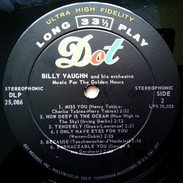 Billy Vaughn And His Orchestra : Music For The Golden Hours (LP, Album)