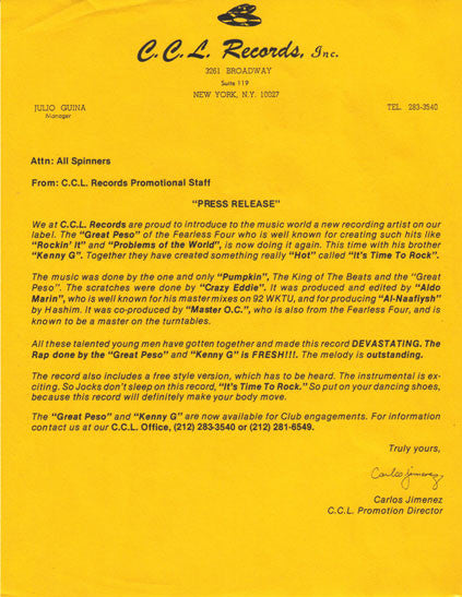 The Great Peso & Mr. Nasty : It's Time To Rock (12", Promo)