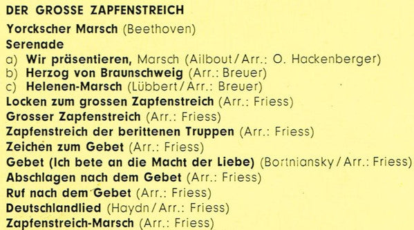 Musikkorps Der 11. Panzer-Grenadier-Division : Der Große Zapfenstreich / Großes Historisches Marschpotpourri (LP, Album)