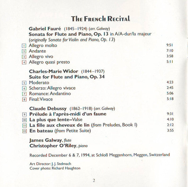 James Galway, Christopher O'Riley - Gabriel Fauré, Charles-Marie Widor, Claude Debussy : The French Recital (CD, Album, Club, CRC)