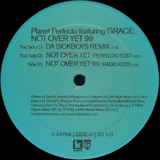 Planet Perfecto Featuring Grace : Not Over Yet 99 (2x12")