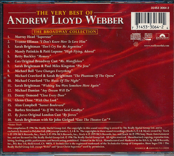 Various : The Very Best of Andrew Lloyd Webber (The Broadway Collection) (CD, Comp)