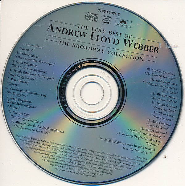 Various : The Very Best of Andrew Lloyd Webber (The Broadway Collection) (CD, Comp)