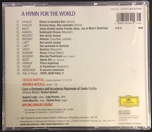 Myung-Whun Chung, Cecilia Bartoli, Andrea Bocelli : A Hymn For The World (CD, Album, Club, CRC)