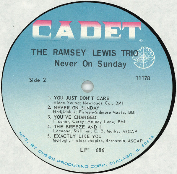 The Ramsey Lewis Trio : Never On Sunday (LP, Album, Mono, RE)