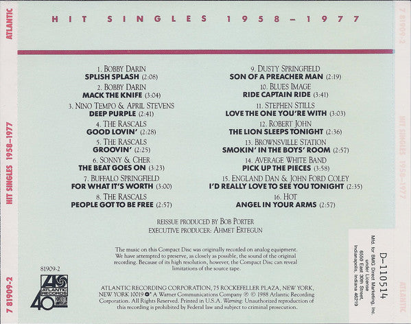 Various : Hit Singles 1958 - 1977 (CD, Comp, Club)