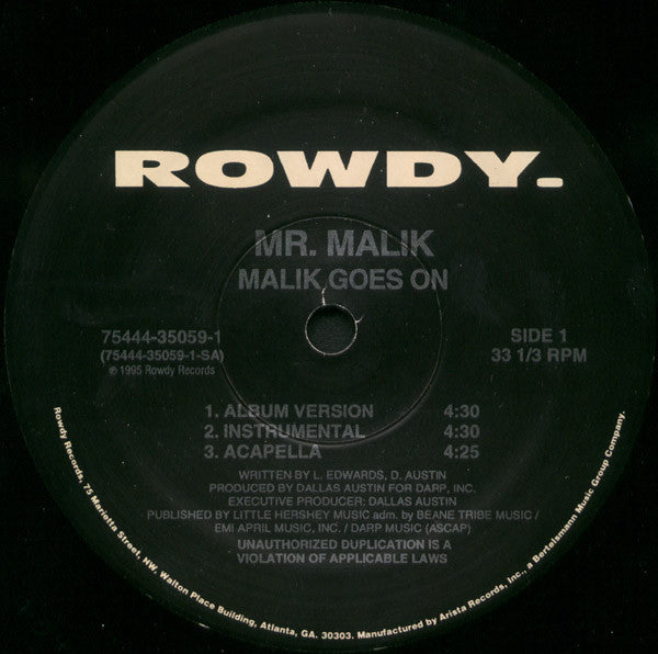 Mr. Malik : Malik Goes On (12", Maxi)