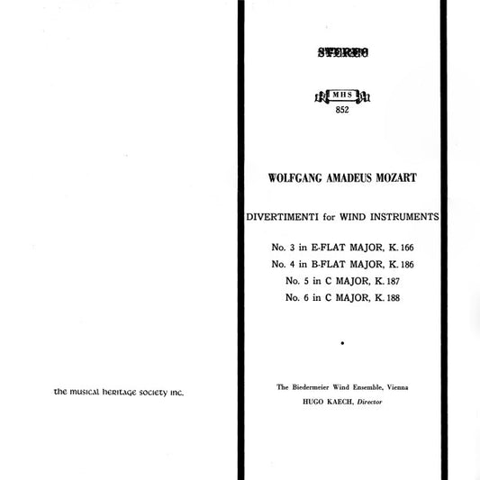 Wolfgang Amadeus Mozart, Biedermeier Wind Ensemble, Hugo Käch : Divertimenti For Wind Instruments (LP)
