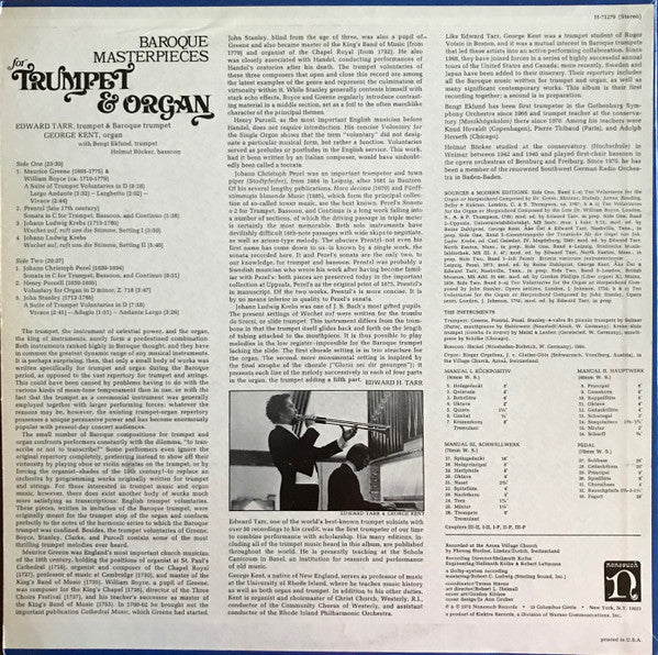 Edward H. Tarr, George Kent (3) With Bengt Eklund, Helmut Böcker : Baroque Masterpieces For Trumpet & Organ (LP, Album)