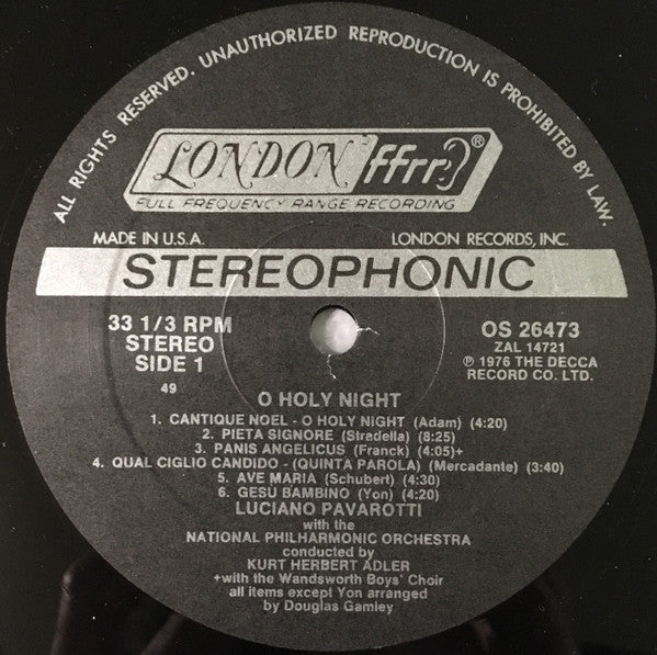 Luciano Pavarotti, Kurt Herbert Adler, National Philharmonic Orchestra : O Holy Night (LP, RE, Spe)