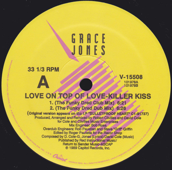 Grace Jones : Love On Top Of Love (Killer Kiss) (12", Single, SRC)