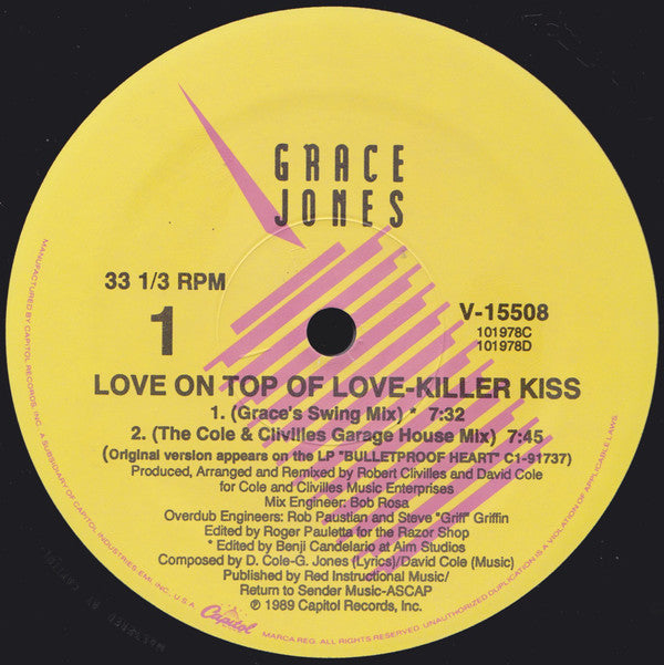 Grace Jones : Love On Top Of Love (Killer Kiss) (12", Single, SRC)