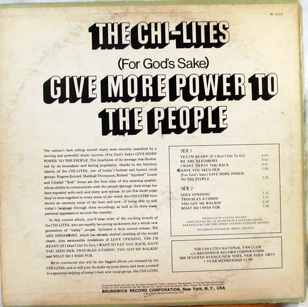 The Chi-Lites : (For God's Sake) Give More Power To The People (LP, Album, Jac)