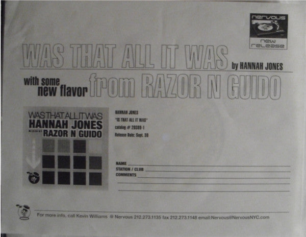 Hannah Jones : Was That All It Was (Razor N Guido Mixes) (12")