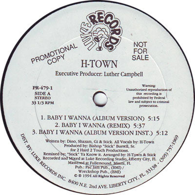 H-Town : Baby I Wanna (12", Promo)