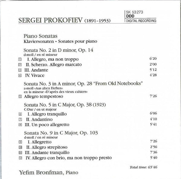Sergei Prokofiev, Yefim Bronfman : Piano Sonatas No. 2, 3, 5 & 9 (CD, Album)