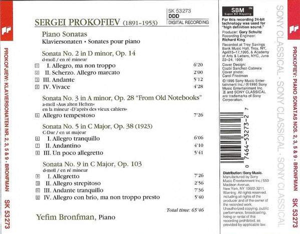 Sergei Prokofiev, Yefim Bronfman : Piano Sonatas No. 2, 3, 5 & 9 (CD, Album)