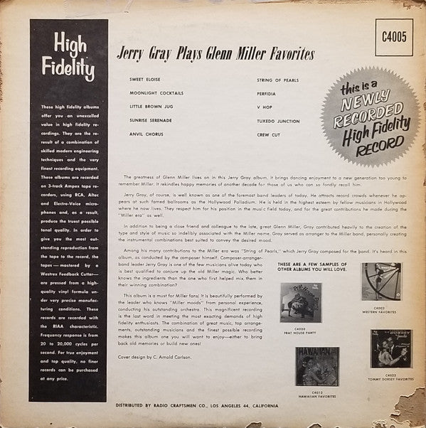 Jerry Gray : Jerry Gray Plays Glenn Miller Favorites (LP, Album, Mono)