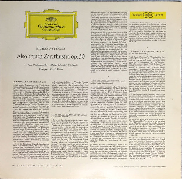 Richard Strauss - Berliner Philharmoniker, Karl Böhm : Also Sprach Zarathustra, Op. 30 (LP, RE)