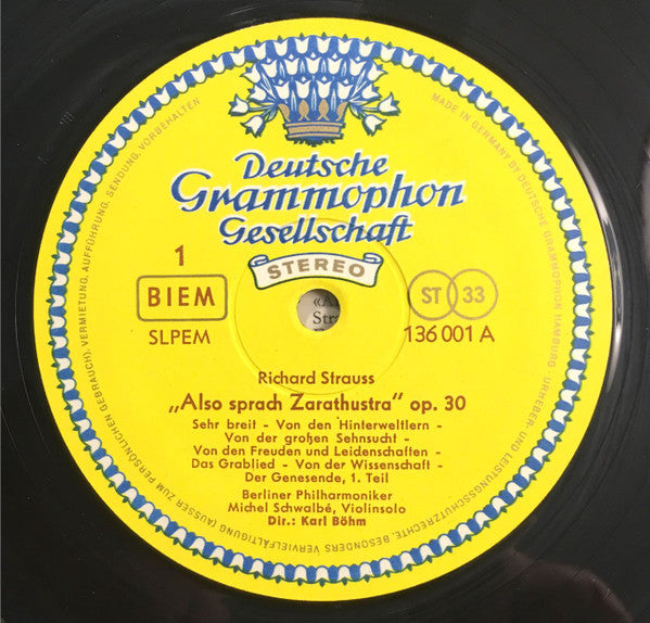 Richard Strauss - Berliner Philharmoniker, Karl Böhm : Also Sprach Zarathustra, Op. 30 (LP, RE)