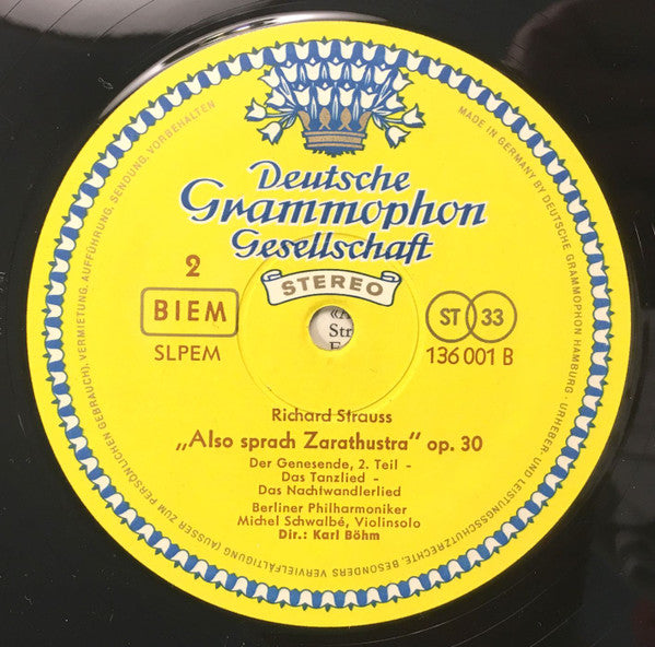 Richard Strauss - Berliner Philharmoniker, Karl Böhm : Also Sprach Zarathustra, Op. 30 (LP, RE)