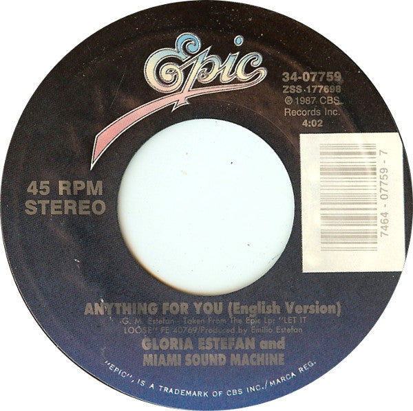 Miami Sound Machine : Anything For You (7", Single, Styrene, Car)