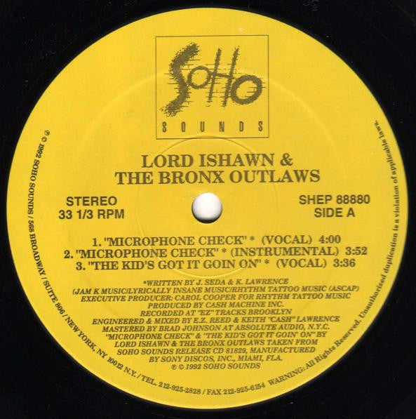 Lord Ishawn And The Bronx Outlaws / M.C. Whiz : Microphone Check / Condom (12", Maxi)