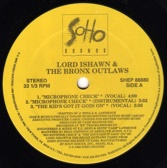 Lord Ishawn And The Bronx Outlaws / M.C. Whiz : Microphone Check / Condom (12", Maxi)