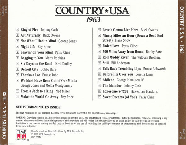 Various : Country USA 1963 (CD, Comp, RM)