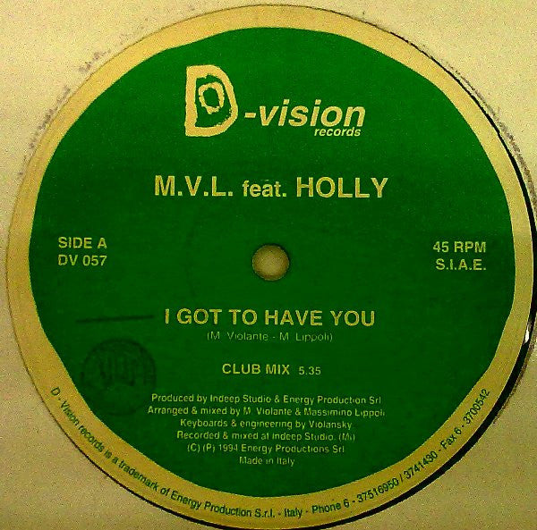 M.V.L. Feat. Holly : I Got To Have You (12")