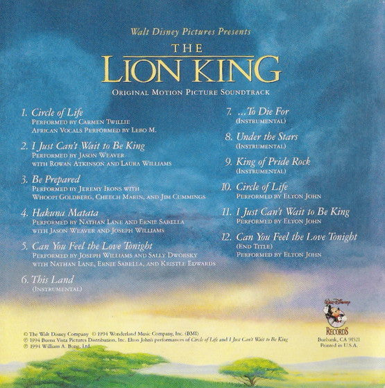 Elton John, Tim Rice, Hans Zimmer : The Lion King (Original Motion Picture Soundtrack) (CD, Album)