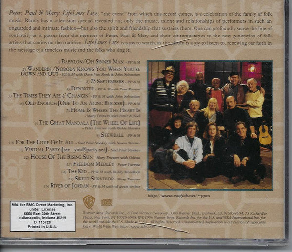 Peter, Paul & Mary : LifeLines Live (CD, Album, Club)